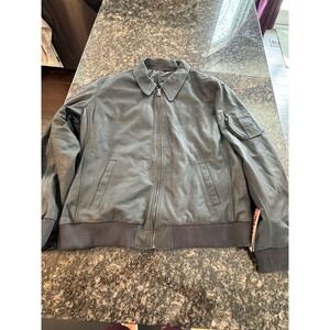 Infinity Waxed Leather Bomber Jacket Charcoal Grey Full Zip coat Mens XL